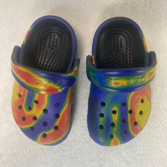 Crocs Kids Classic Tye-Dye Clogs Slip-On Shoes Comfortable Lightweight C4 - Picture 3 of 7